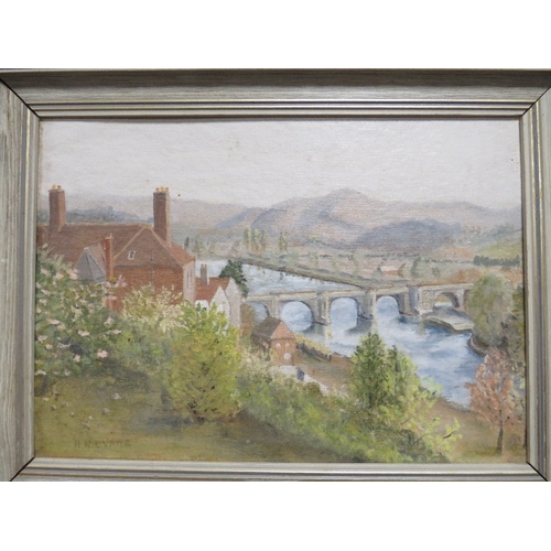 33 - H.R. EVANS - AN OIL ON BOARD DEPICTING A BRIDGE, 24.5 X 35 CM