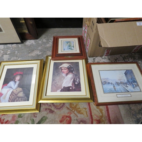 43 - A BOX OF ASSORTED PICTURES AND PRINTS