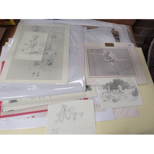 46 - A FOLIO OF ASSORTED DRAWINGS, WATERCOLOURS, PRINTS ETC