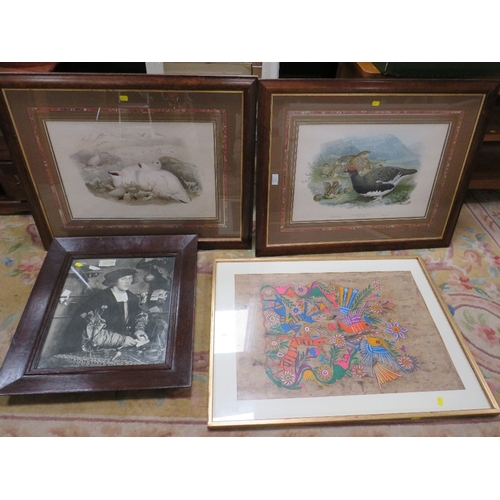 51 - FOUR ASSORTED PRINTS TO INC AN OAK FRAMED EXAMPLE