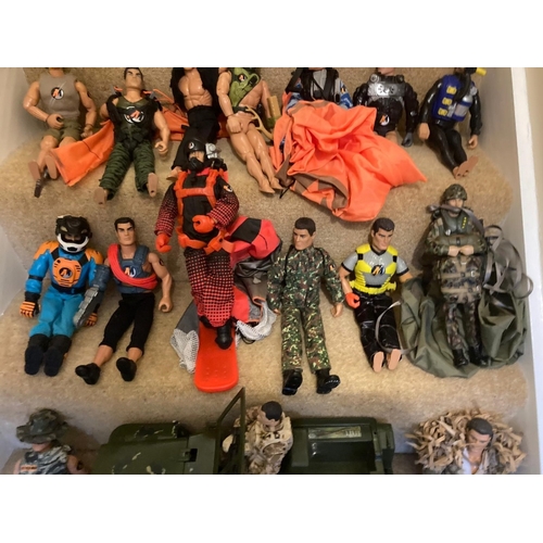 70 - A COLLECTION OF 23 ACTION MEN TOGETHER WITH A JEEP, DINGY, RIFLES, BOOTS, CLOTHES ETC