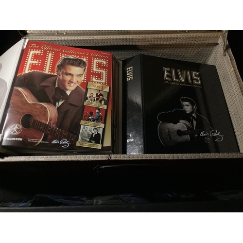 74 - A VINTAGE SUITCASE CONTAINING FIVE HARDBACK FOLDERS FULL OF ELVIS THE OFFICIAL COLLECTORS EDITION MA... 