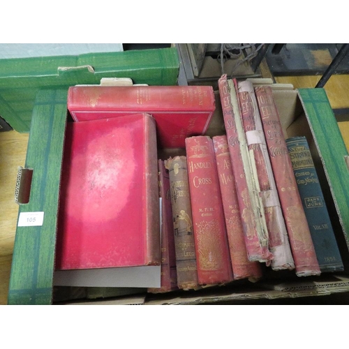 105 - A TRAY OF ANTIQUE HUNTING BOOKS TO INCLUDE THE QUORN HUNT AND ITS MASTERS AND JOHN LEECH ILLUSTRATED... 