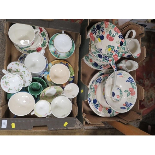 106 - TWO TRAYS OF ASSORTED CERAMICS TO INCLUDE WEDGWOOD WILD STRAWBERRY