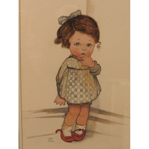 11 - A MABEL LUCY ATTWELL COLOURED SKETCH, FRAMED AND GLAZED, 36.5 x 26 cm TOGETHER WITH A LOWRY FRAMED P... 