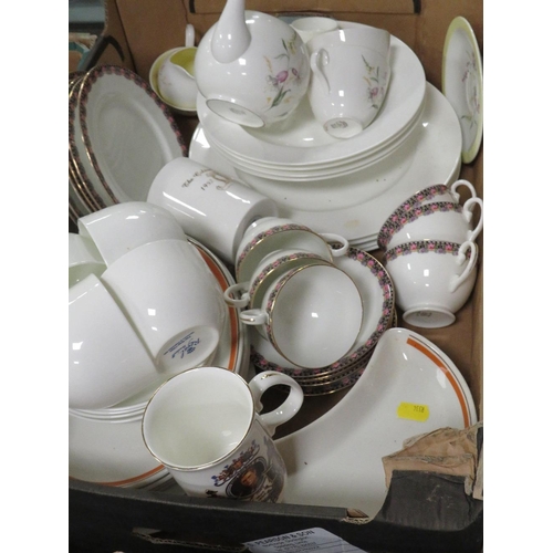 111 - TWO TRAY OF CHINA TO INCLUDE  ROYAL STAFFORD TEA/DINNER WARE