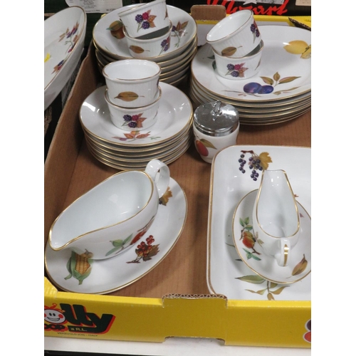 113 - THREE TRAYS OF ROYAL WORCESTER EVESHAM DINNER WARE