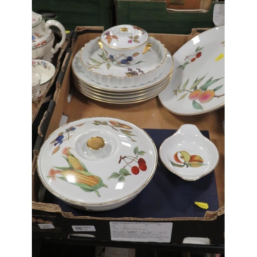 113 - THREE TRAYS OF ROYAL WORCESTER EVESHAM DINNER WARE