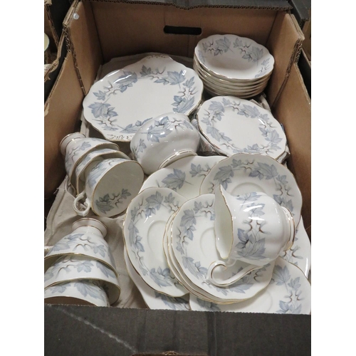 117 - A TRAY OF ROYAL ALBERT SILVER MAPLE TEA WARE TOGETHER WITH  A TRAY OF CERAMICS TO INCLUDE ROYAL ALBE... 