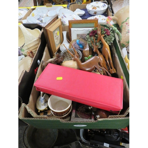 119 - THREE TRAYS OF CERAMICS ETC TO INCLUDE JUGS, STORAGE JARS ETC