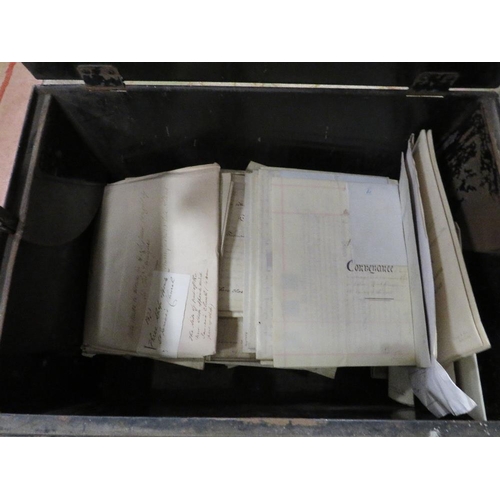 123 - A VINTAGE DEED BOX WITH DEEDS AND MAPS