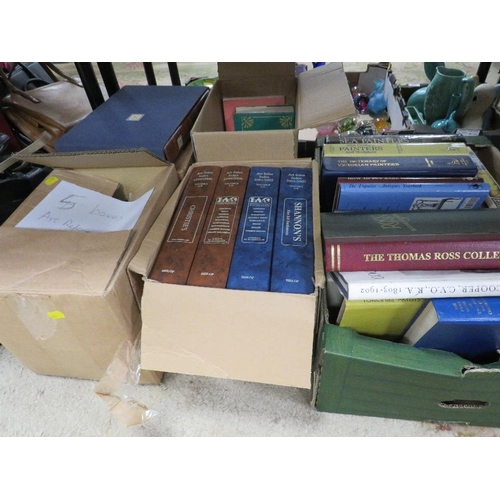 124 - FIVE TRAYS OF ART REFERENCE BOOKS TO INCLUDE CHRISTIES ART SALE INDEX