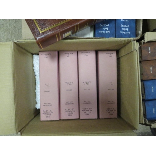 124 - FIVE TRAYS OF ART REFERENCE BOOKS TO INCLUDE CHRISTIES ART SALE INDEX