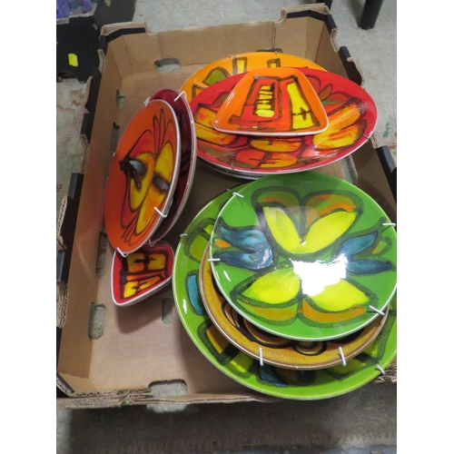 127 - A TRAY OF RETRO POOLE POTTERY PLATES AND DISHES