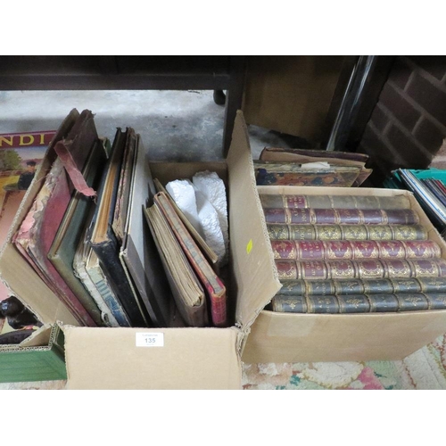 135 - THREE TRAYS OF ANTIQUE ART BOOKS ETC TO INCLUDE VICTORIAN BOUND ART JOURNALS