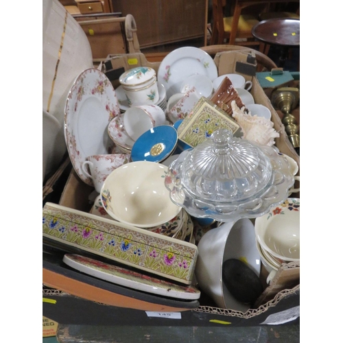 145 - A TRAY OF ASSORTED CERAMICS TEA WARE