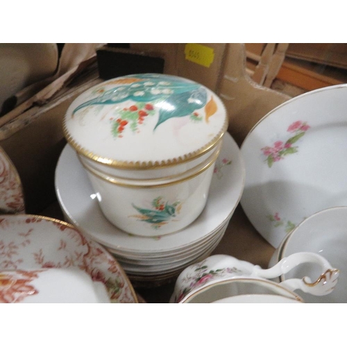 145 - A TRAY OF ASSORTED CERAMICS TEA WARE