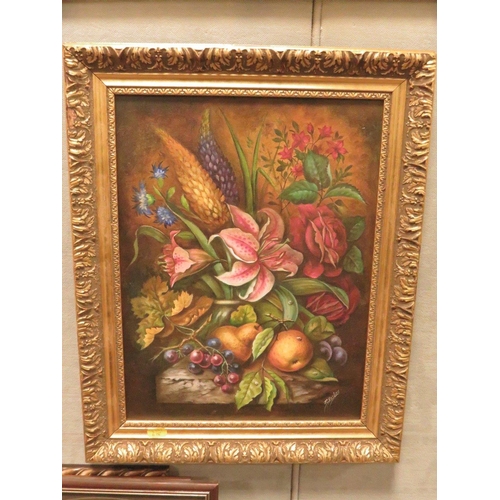 15 - P. GOSLING - AN OIL ON CANVAS DEPICTING STILL LIFE 39 x 29 cm