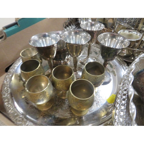 151 - A TRAY OF SILVER PLATED WARE ETC