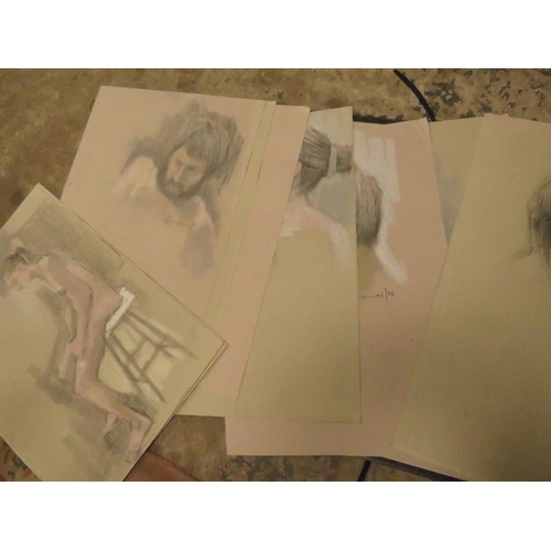 2 - (XX-XXI). A folder of male and female figure studies, some indistinctly signed and dated 06, pastels... 