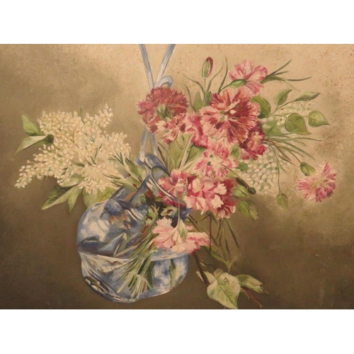 30 - A LATE 19TH CENTURY OIL ON PANEL OF FLOWERS IN A VASE - 45 x 55 cm