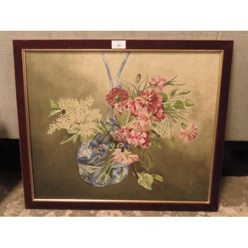 30 - A LATE 19TH CENTURY OIL ON PANEL OF FLOWERS IN A VASE - 45 x 55 cm