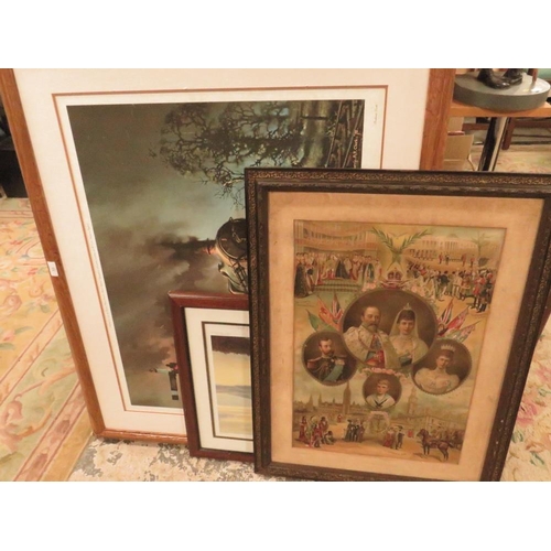 33 - A LARGE BARRIE CLARK LOCOMOTIVE PRINT AND TWO FURTHER PRINTS (3)