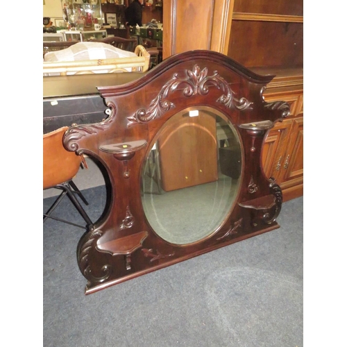 752 - AN EDWARDIAN MAHOGANY OVERMANTLE MIRROR