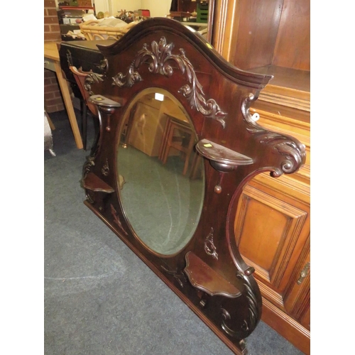 752 - AN EDWARDIAN MAHOGANY OVERMANTLE MIRROR