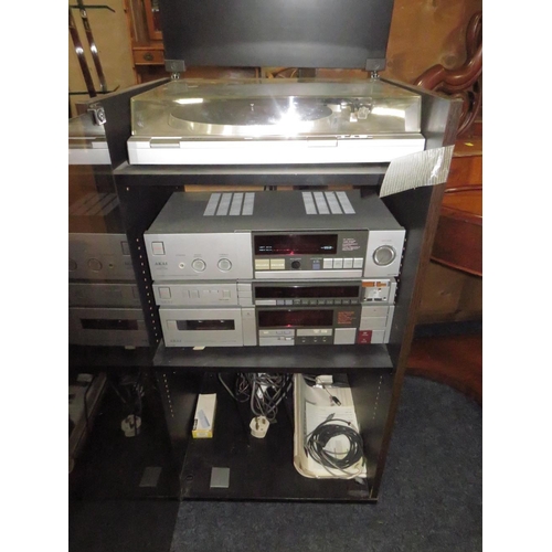 789 - A RETRO AKAI STACKING STEREO SYSTEM IN CABINET - HOUSE CLEARANCE