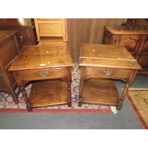 794 - A PAIR OF OAK LAMP TABLES WITH A SINGLE DRAWER (2)