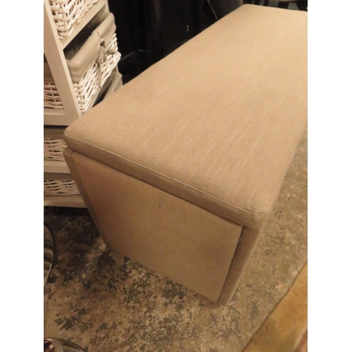 802 - A MODERN UPHOLSTERED OTTOMAN , STOOL AND WICKER STAND (3)