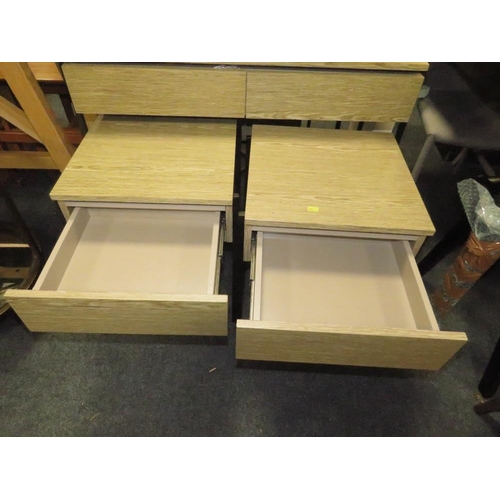 813 - A MODERN TWO DRAWER CONSOLE TABLE WITH BEDSIDE CABINETS (3)