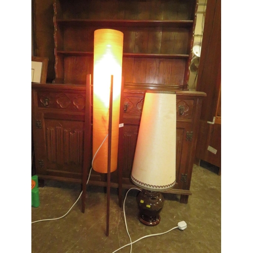 815 - A MID CENTURY TEAK ROCKET LAMP WITH ANOTHER LAMP (2)