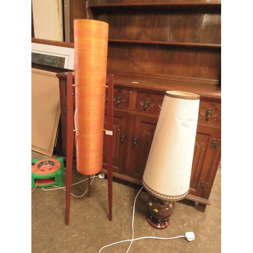 815 - A MID CENTURY TEAK ROCKET LAMP WITH ANOTHER LAMP (2)