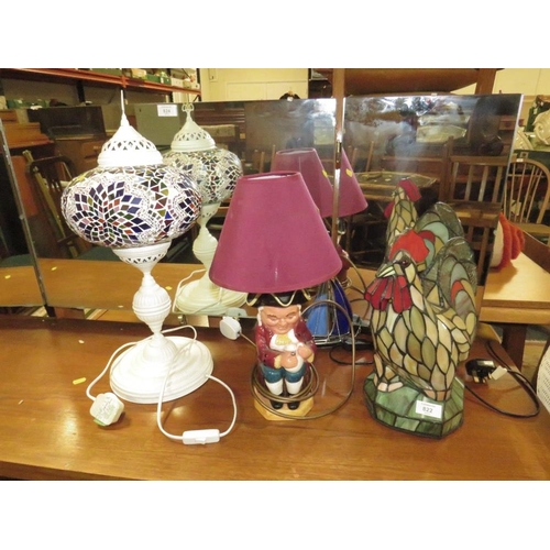 822 - THEE ASSORTED LAMPS INCLUDING A MODERN COCKEREL EXAMPLE