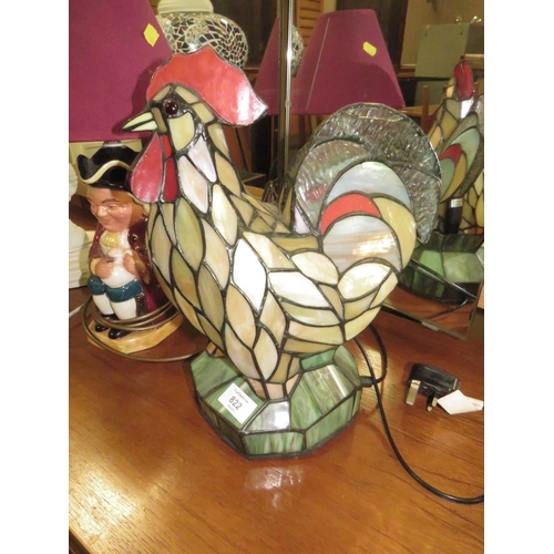 822 - THEE ASSORTED LAMPS INCLUDING A MODERN COCKEREL EXAMPLE