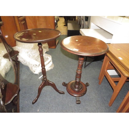 829 - TWO MAHOGANY PEDESTAL WINE TABLES A/F