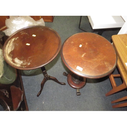 829 - TWO MAHOGANY PEDESTAL WINE TABLES A/F