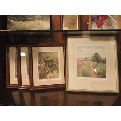 9 - A FRAMED JAMES D PRESTON LTD EDITION PRINT WITH THREE JUDY BOYES SIGNED PRINTS (4)