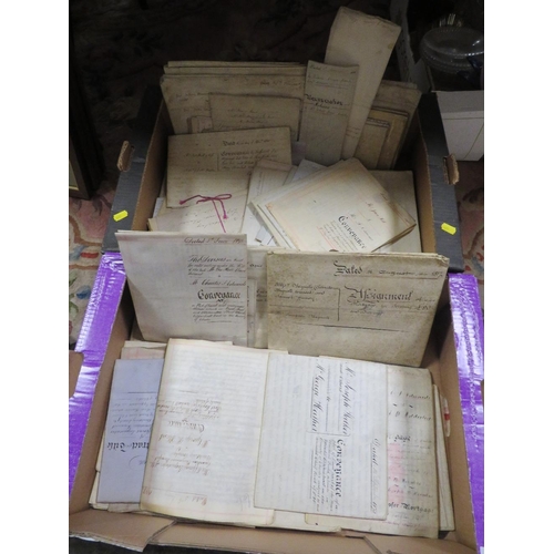 91 - TWO BOXES OF VINTAGE DEEDS MAPS AND EPHEMERA