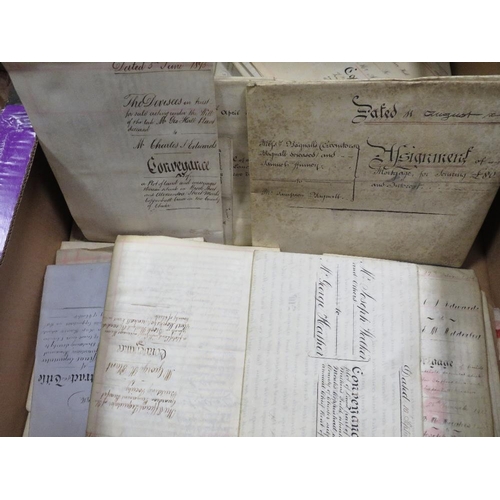 91 - TWO BOXES OF VINTAGE DEEDS MAPS AND EPHEMERA