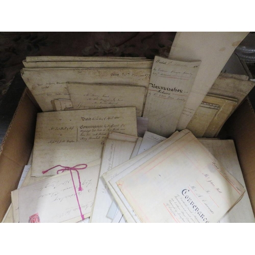 91 - TWO BOXES OF VINTAGE DEEDS MAPS AND EPHEMERA