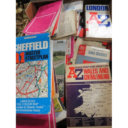 157 - A TRAY OF VINTAGE OS MAPS TOGETHER WITH A SMALL TRAY OF SUNDRIES