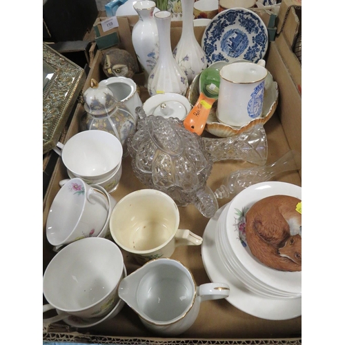 159 - TWO TRAYS OF ASSORTED CERAMICS TO INCLUDE ROYAL DOULTON BALLOON SELLER PLATES ETC