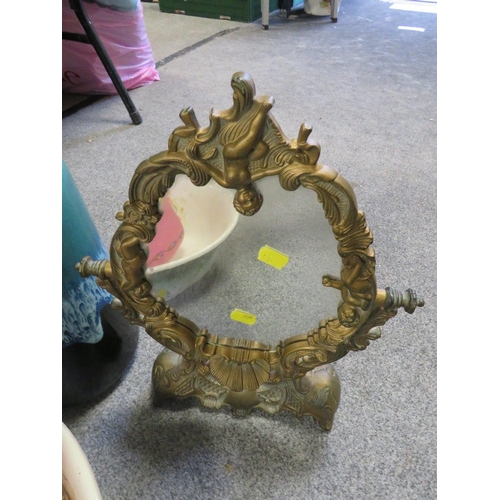 177 - A MODERN LARGE DRIP GLAZED VASE TOGETHER WITH GILT EFFECT DRESSING TABLE MIRROR, WATER JUG AND BOWL ... 