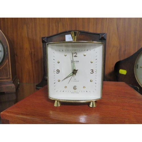 255 - SMITHS MANTLE CLOCK TOGETHER WITH A SWIZA DESK CLOCK AND A CLOCK IN A WOODEN BOX (3)