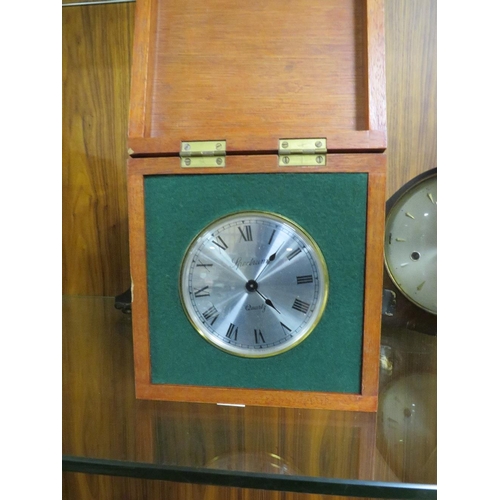 255 - SMITHS MANTLE CLOCK TOGETHER WITH A SWIZA DESK CLOCK AND A CLOCK IN A WOODEN BOX (3)