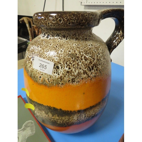 265 - A LARGE WEST GERMAN RETRO POTTERY VASE TOGETHER WITH A SIMILAR JUG (2)