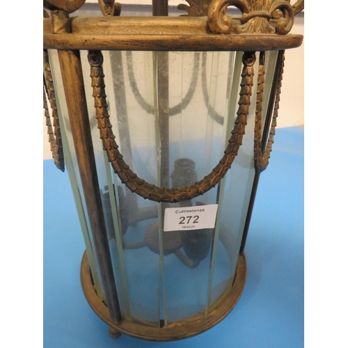 272 - A VINTAGE HALL HANGING LANTERN WITH GLASS PANELS - H 49 cm